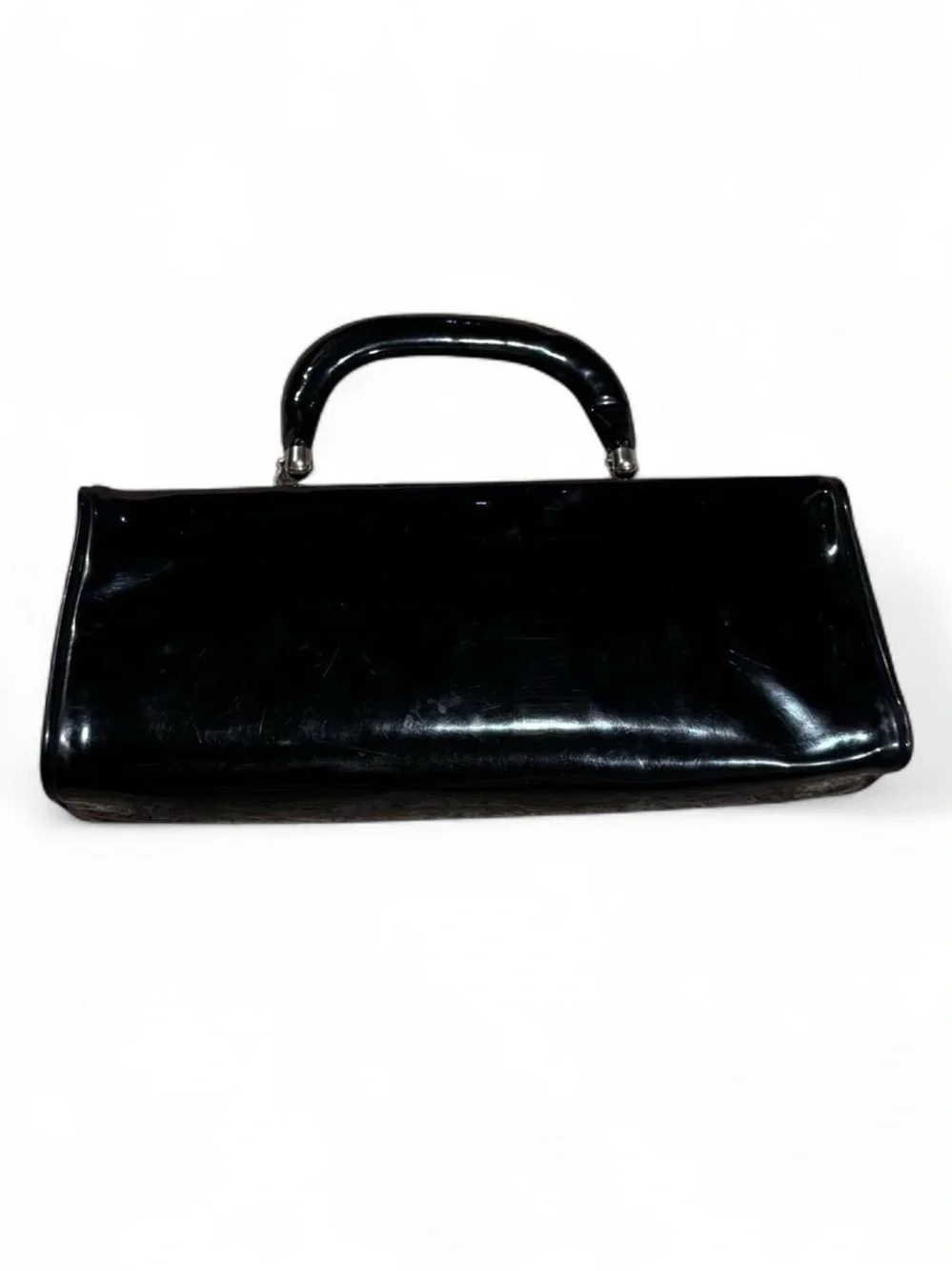 Sleek Vintage Dover Black‎ Patent Handled Clutch